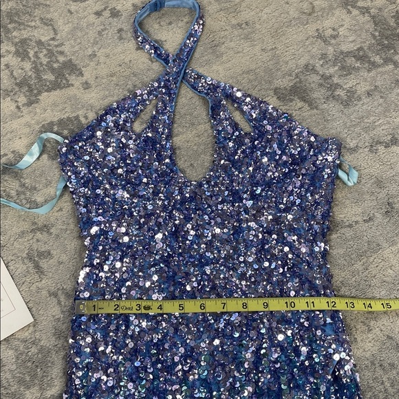 NWT Mac Duggal 6080 Sample Sequin Ombre Purple Blue Maxi Halter Dress Sz 2 - Picture 9 of 13